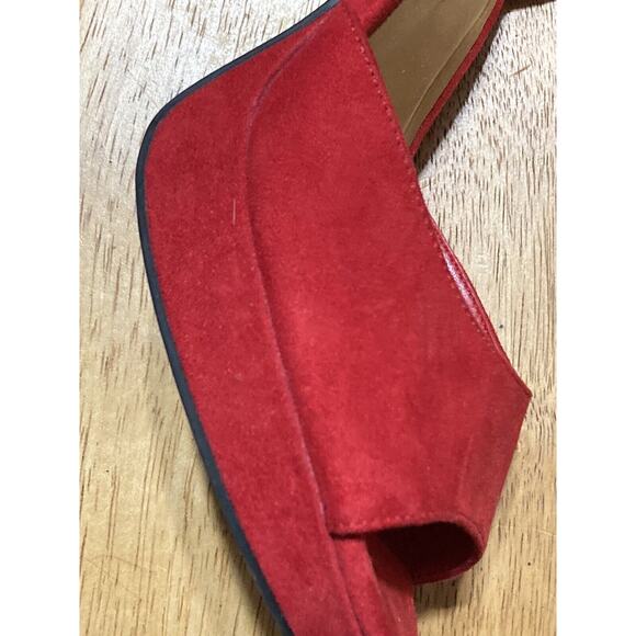 Womens High Block Heel Ankle Strap Open Toe Red Faux Suede Shoes Size 8.5 - Picture 13 of 14